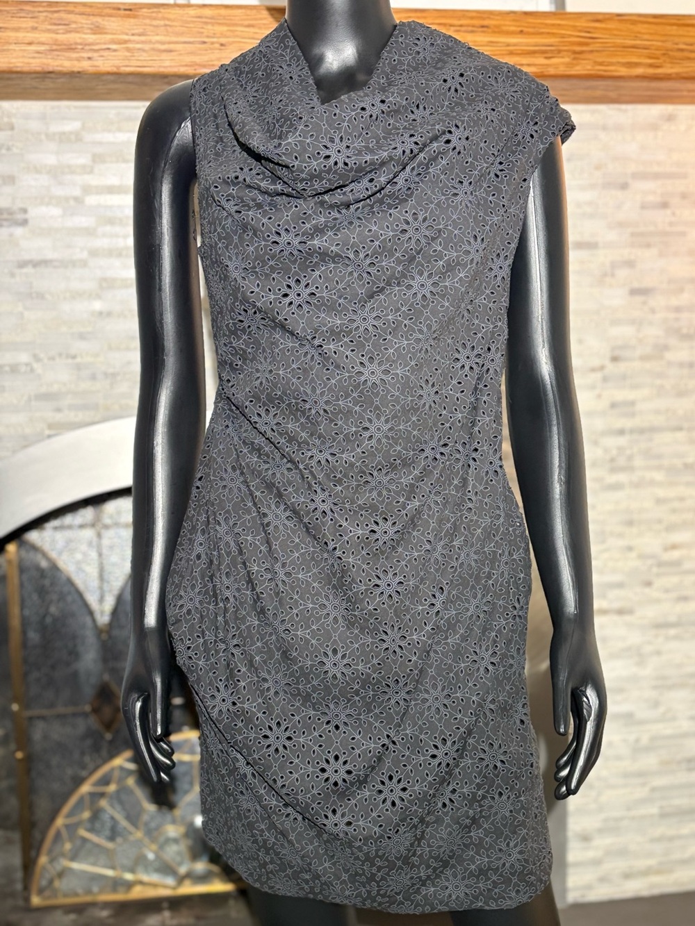AllSaints Spitalfields "Amelie Limski" Eyelet Cotton Cowl Mini Dress - Size 10
